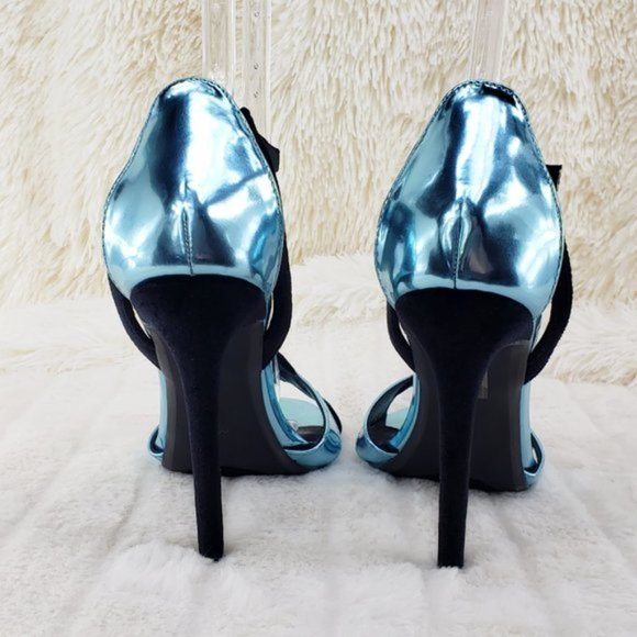 Cape Robbin Aqua & Black Velvet 4.5" High Heel Sandal Shoes - Picture 9 of 9